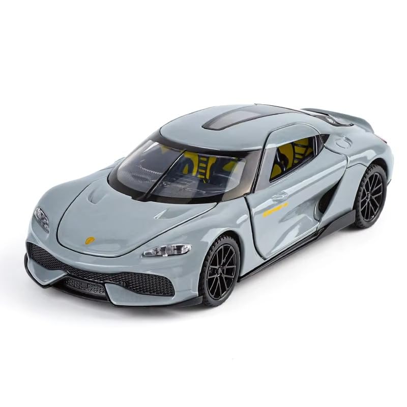 Image of FEXXA 1:32 Scale Koenigsegg Gemera Die-Cast Metal Car with Sport car Openable Doors Light and Sound,Pull Back Function Indoor Outdoor Toy for Kids (Grey)