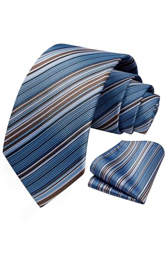 Image of HISDERN Mens Striped Ties Classic Silk Woven Tie and Pocket Square Set Formal Business Necktie Handkerchief for Wedding