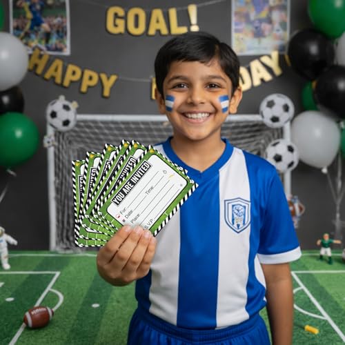 Image of Party Propz Football Theme Birthday Invitation Cards -20 Pcs, Kick Off the Fun Kids Birthday Invitation Card, Double-Sided Sports Theme Invitation Card for Kids (Cardstock)