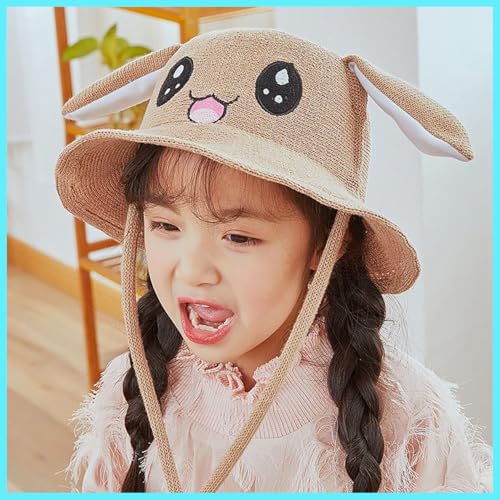 Cute Rabbit Hat Ear Moving Jumping Hat,Woollen Sunhat for Women Suitable for All Seasons,Moving pop up hat with Ears for Kids (US, Numeric Height, 52.5, Brown)2
