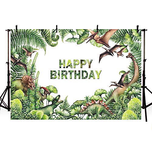 MEHOFOTO Fondo de estudio fotográfico temático de dinosaurios, safari, selva, hojas verdes, decoración de fiesta de cumpleaños para niños, telón de fondo para fotografía, 7 x 5 pies