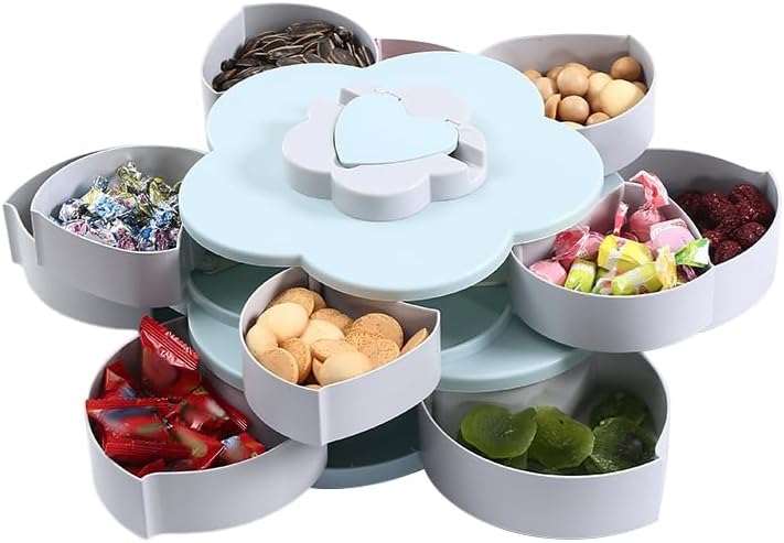 EUBUY Snack Storage Box, Rotating Candy Box Petal Shape Food Snack Storage Box, Food Fruit Storage Box, Double Deck Petal Shaped Platter for Home Party Wedding