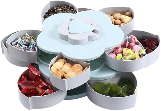 EUBUY Snack Storage Box, Rotating Candy Box Petal Shape Food Snack Storage Box, Food Fruit Storage Box, Double Deck Petal Shaped Platter for Home Party Wedding