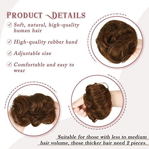 Ruwiss Long Thin Straight Tousled Updo Bun 100% Real Human Hair Curly Clip-On Pony Elegant Hair Pieces Hair Bun Long Scrunchie Extension Casual Hair Bun Extensions Ponytail Style For Women 25G (Light Platinum Golden Blonde) #TOP2