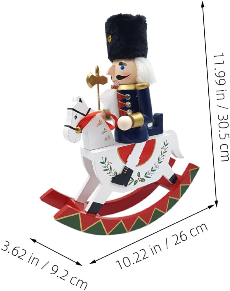 Large Wooden Rocking Steed Soldier Figurine Blue Classic Christmas Nutcracker Decoration for Home and Party Table Display