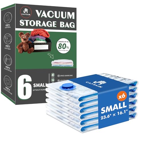 CaptainFive Small Vacuum Storage Bags 6 Packs(23.6 x 16.1) Small Vacuum Pack Bags for Clothes Pillows Comforters duvets Vacuum Seal Bags for Home Organization Moving and Storage Space Saver