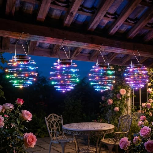 Lanterne solaire de jardin suspendue étanche blanc chaud - Lot de 4