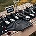 JOHOUSE 12 Pcs Black Hand Fans for Line Dancing Bulk, 8.3 Inch Paper Fans Handheld Foldable for Women Wedding Bridal Shower Tea Party Chinese Fiesta Decoration Party Favors Bags for Gifts Goodies