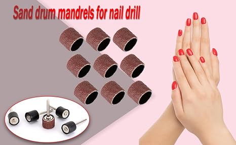 50pcs Sanding Drum Bands 40 Grit with 5pcs Sanding Mandrel Kit Rotary Nail Drill Tool 1/2 Inch