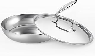 10 Inch Stainless Steel Frying Pan - 3 Ply Stainless Clad Skillet with Aluminum Core, Durable and Even Heating, Professional Cookware for Induction, All Stoves Compatiable Oven & Dishwasher Safe