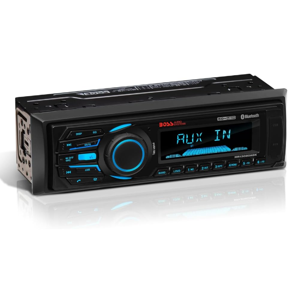 ZESTAW DO BOSS AUDIO SYSTEMS MR1308UABK, Radio single DIN, odbiornik AM/FM, stereo, AUX/USB/MP3, z Bluetooth, morskie, do łodzi i pontonów, czarne, 1 sztuka + akcesoria gratis