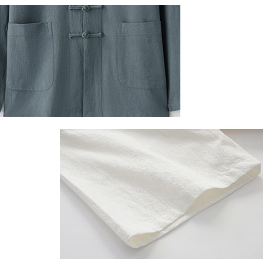 QPZK Baumwolle Leinen Tai Chi Uniform Kung Fu Anzug Chinesisch Traditionelle Kleidung Tang Anzug Herren Kampfkunst Jacke Atmungsaktiv Langarm Mantel Tops Zen Meditation Uniform, grün, L/XL