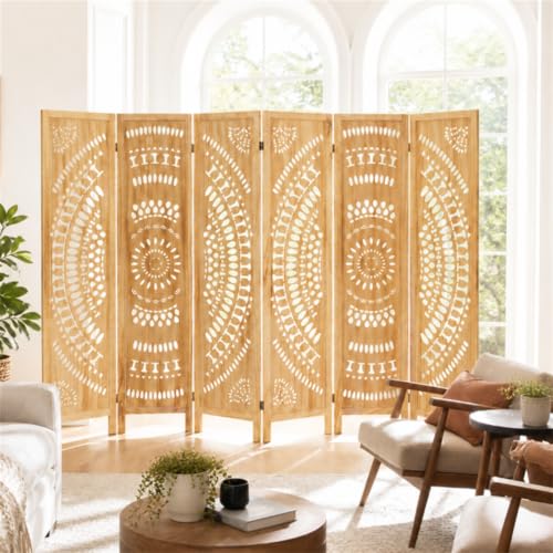 6ft Wooden Room Divider Folding Screen (6 Panels)