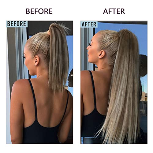RUNATURE Ombre Ponytail Hair Extensions Real Hair Brown to Medium Blonde Clip in Ponytail Extension Human Hair Balayage Ponytail Extensions 20 Inch 80g - Image 2