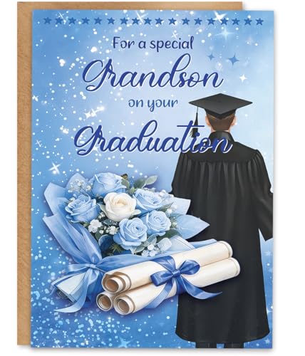 ATTLVV Grandson Graduation Card, Graduation Gift for Grandson, Congratulations Card with Printed Message Inside, with Luxury Envelope and Gold Seal Sticker