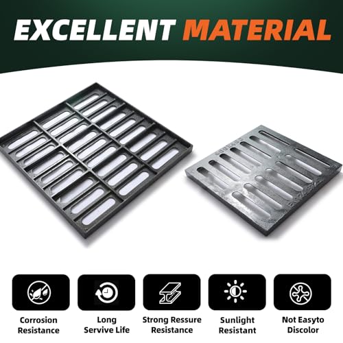 Image of Cast Iron Drain Grate, 8 * 20 in Outdoor Drain Cover, Heavy Duty B125 Class Channel Grate, Black Square Drainage Grate, Metal Sewer Grate for Concrete Floor, Yard, Driveway & Garage.