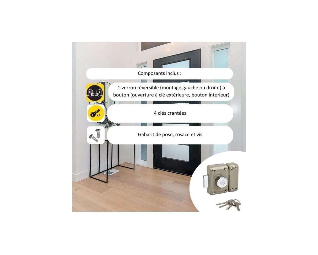 Yale Verrou de Porte YV25BT-45, Ouverture à Bouton Intérieur et Clé Extérieure, Ø 23 mm, Longueur 45 mm, 5 Goupilles, Protection Anti-Arrachement, 4 Clés, Beige
