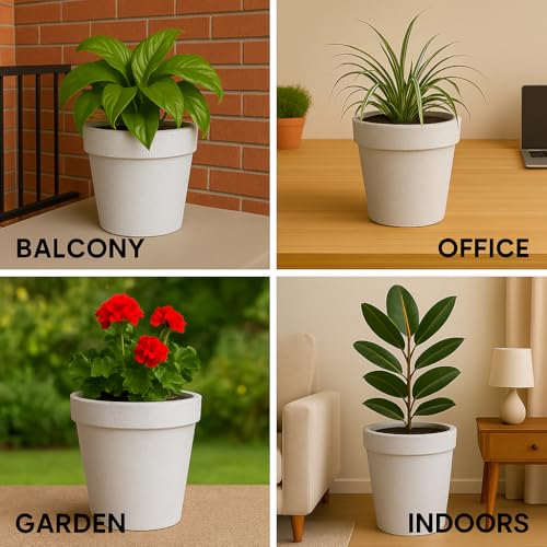 Image of Bigsmall Designed Plant Pots, Premium Durable Polymer Flower Pots for Indoor & Outdoor Plants - Lightweight, Stylish, and Weather-Resistant Garden Planters (Stemma-White Stone, 24 Inch)