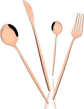 8 Piece Snplowum Flatware Set, 18/0 Stainless Steel Silverware For 2, Kitchen Wedding Gift Utensils For Couple Friend Home Daily Use, Travel Tableware Set, Mirror Rose Gold