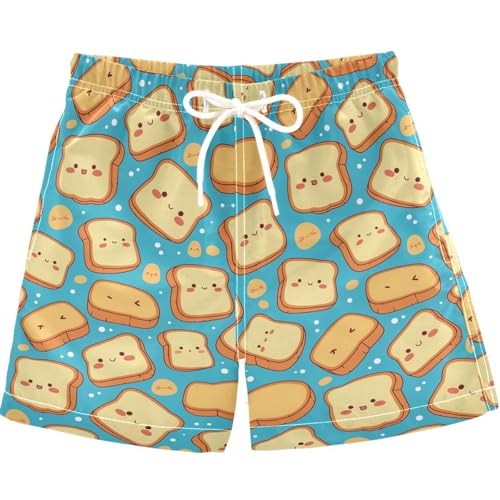 visesunny Summer Boy's Beach Shorts Bread Toast Food Quick Dry Swim Trunks Baby Boy Bathing Suit with Pockets S Multi