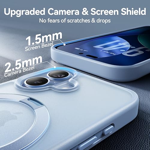 Image of CASEKOO Ultra-Magnetic Stand for iPhone 17 Case [Military Drop Protection] [Compatible with MagSafe] Shockproof Translucent Slim Matte for iPhone 17 Phone Case with Ring Holder 6.3 Inch, Light Blue