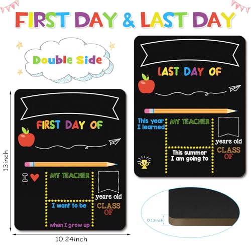 Image of First & Last Day of School Board, 10.3 x 13 Inch Double Sided Back to School Sign for Kids /Girls /Boys, Reusable Wooden 1st Day of Preschool /Kindergarten Chalkboard