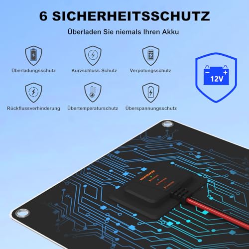 MHPOWOS 20W Solar Autobatterie Ladegerät, 12V Solar Batterie Erhaltungsladegerät, Tragbares Wasserdichtes Solar Panel Erhaltungsladekit für Auto Automobil Motorrad Marine Schneemobil Wasserfahrzeug