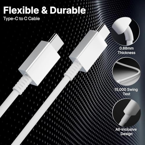 Image of Type C to Type C Mobile SuperFast Charging Cable for Data Transfer Galaxy A55 /M55 /F55 /F15 /M15 /A14 /A34 /F23 /M14 /M34 /M33 /S21fe /S22 /S23 /S23 Fe 5G /S24, White (Free Cable Protector)
