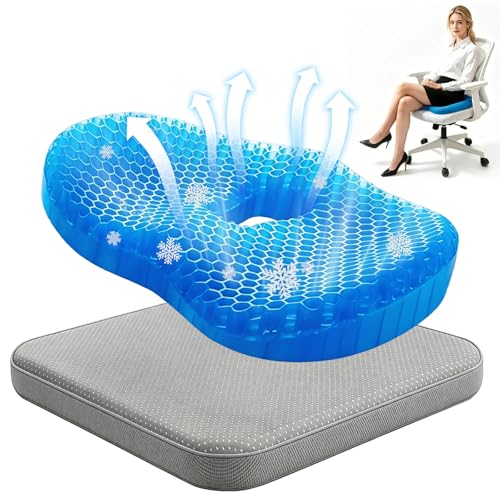 SilverChry Cuscino per Seduta in Gel 41×33×5 cm, Extra Spesso ed Extra Grande, per Auto, Ufficio, Casa, Sedia a Rotelle