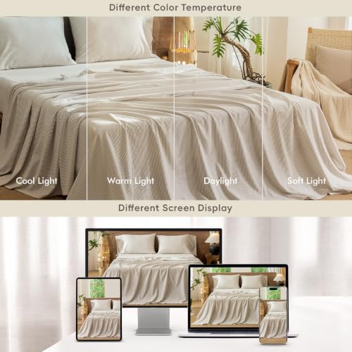 Image of MooMee Striped Sheet Set 100% Washed Cotton Linen Like King