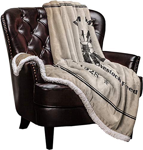 Sherpa Bed Blanket Thermal Fleece Throws 50x60 Inch Farm Home Charcoal Brown Windmill Cozy& Soft Fleece Blankets for Bed Couch Sofa