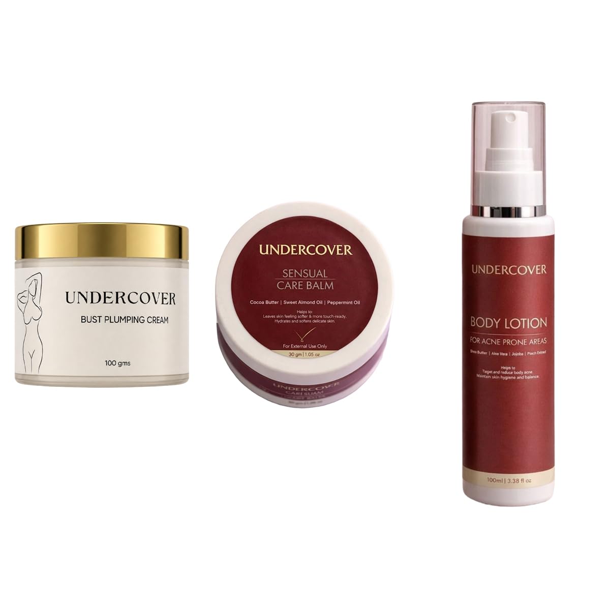Undercover Pack of 3 Bust Care Cream, Sensual Care Balm & Acne Body Lotion Combo-picture-23