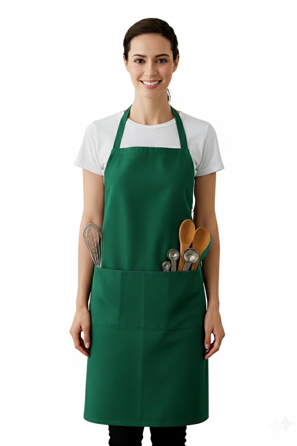 Ibex Unisex Emerald Green (With Pocket) Bib Apron With Pocket, Professional Kitchen Apron For Chefs, Waiters, Cooks, Bar Staff, Catering, Emerald Green