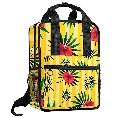 Sac à dos garçons et filles aux motifs feuilles tropicales jaune et multicolore