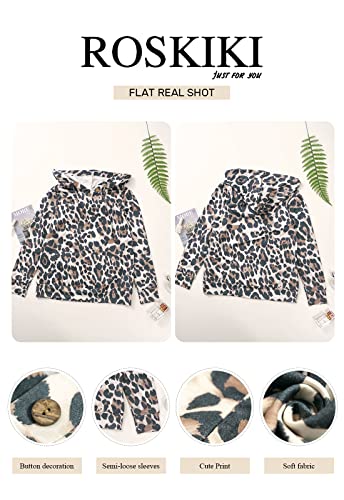 Roskiki Womens Hoodie Sweatshirts Casual Animal Print Kangaroo Pocket Tunic Shirts Tops Leopard Brown #TOP2