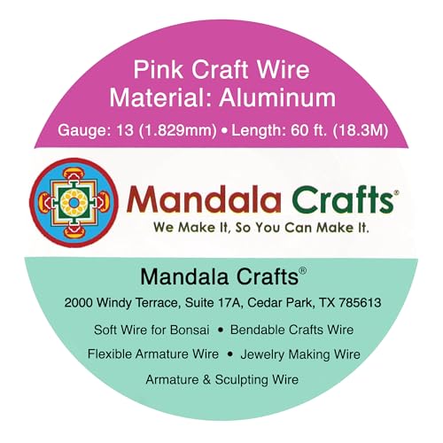 Image of Mandala Crafts 13 Gauge Pink Anodized Aluminum Craft Wire, 60 FT | Colored, Flexible, Bendable, for Bonsai, Armature, Sculpting, Wire Wrapping, Jewelry Making, Weather & Tarnish Resistant
