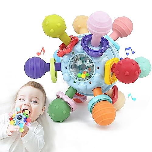Image of Teething Toys for 0-12 Month Boys Girls - Newborn Infant Rattle Teether Chew Sensory Montessori Toys - Baby Shower Gifts for 1 Year Old
