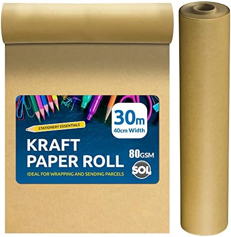 30m Brown Paper Roll | 400mm | 80gsm Kraft Paper | Brown Wrapping Paper Roll | Brown Parcel Paper | Kraft Wrapping Paper | Packing Paper Brown Paper Wrapping Paper Roll | Butcher Paper BBQ for Smoking