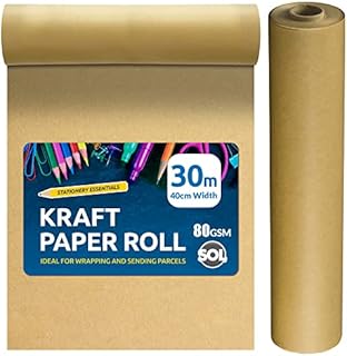 30m Brown Paper Roll | 400mm | 80gsm Kraft Paper | Brown Wrapping Paper Roll | Brown Parcel Paper | Kraft Wrapping Paper | Packing Paper Brown Paper Wrapping Paper Roll | Butcher Paper BBQ for Smoking
