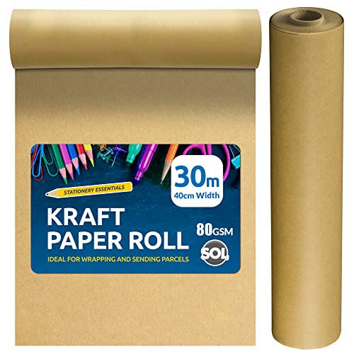 Brown Paper Roll 40m | Thick Kraft Paper Roll | 80gsm Brown Wrapping Paper for Shipping or Christmas Wrapping Paper