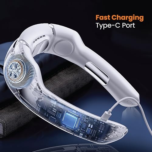 Image of JUST CORSECA Neck Fan | Rechargeable | LED Display | Adjustable Speed | Hands-Free Wearable Cooler for Travel, Outdoor & Summer Use (White)