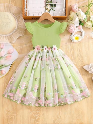 Image of Tagas Girls' Dress|Elegant Beige Baby Girl Dress with Lace Ruffles & Floral Embroidery - Long Sleeve Princess Birthday Party Dress | Comfortable & Stylish Kids Wear| PartFrock for Kids |