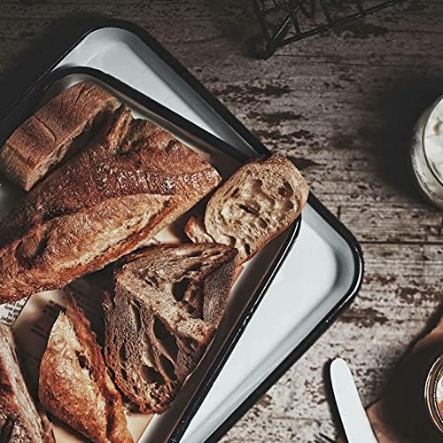 VIGAN 1PCS Handcrafted Vintage Tray White Enamel Home Cake Oven Baking Tray Square Retro Plates (35X45X3.5CM)