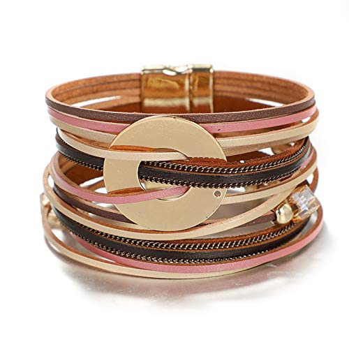 Bracelet en cuir multicouche en cuir imprimé léopard UEUC, bracelet à boucle large Boho, bracelets manchette tressés imperméables pour femmes