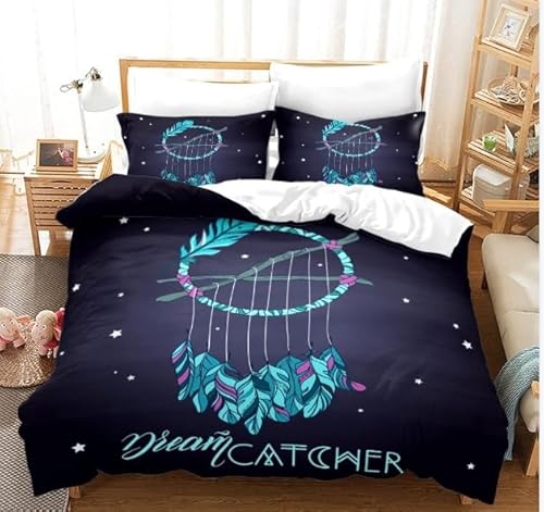 掛け布団カバー クイーン ネット 全開ファスナー 抗菌防臭 防ダニ 通気性 洗い替え速乾 ポリエステル 布団カバーセット (230x210cm) + 2 枕カバー(43x63cm)