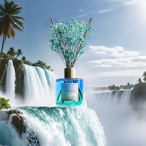 Image of COCORRINA Reed Diffuser - Niagara Falls 6.7 Fl.oz Reed Diffuser Set with 8 Sticks & Preserved Baby's Breath, Reed Diffuser for Home Bathroom Shelf Decor
