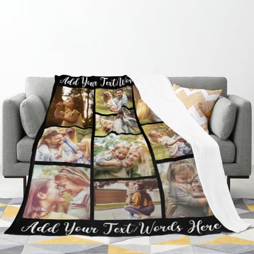 Personalized Blanket with 10 Photos Custom Blanket for Adults Kids Birthday Xmas for Dad Mom Son Daughter Family Picture Throw Blanket