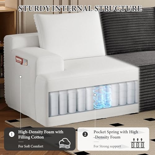 Image of 96 inch Sectional Couches for Living Room Cloud Couch Sofa with L-Shape Upholstered Boneless Couchs Modern Modular Sectional Couch with Chaise