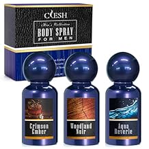 Body Spray for Men, Mens Fragrance Mist, Travel Size Set, 3 Pack, 60 ml / 2.1 fl oz, Crimson Ember, Aqua Reverie, Woodland Noir