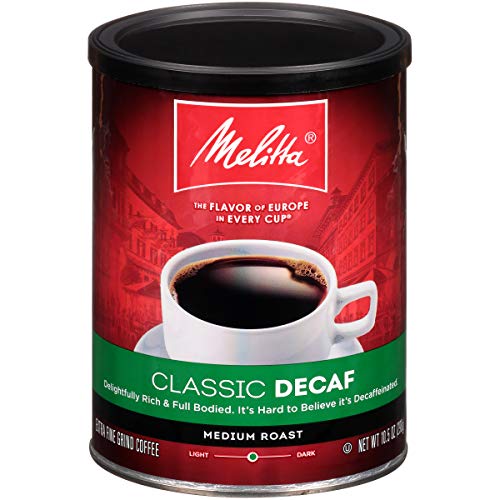 Melitta Classic Decaf Coffee, Medium Roast, Extra Fine Grind, 10.5 Ounce Can (Pack of 4) 42 Ounces Total